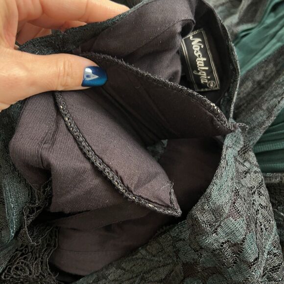 Vintage Y2K Lace Maxi Dress Green & Black Gothic Whimsigoth Fairy Long Sleeve L - Picture 9 of 9